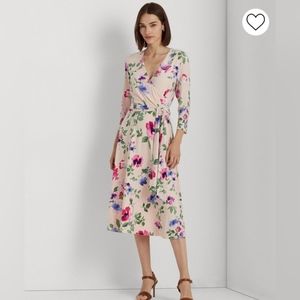 RALPH LAUREN FLORAL SURPLICE PINK JERSEY DRESS  NWT SIZE 8